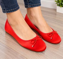 SO Womens Red Satin Ballet Flats Shoes Bow Memory Foam Size 11 New