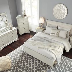 Jorstad Gray Upholstered Sleigh Bedroom Set (Queen and King Bed Frame