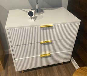 Modern 3 drawer Cabinet White With Gold trim