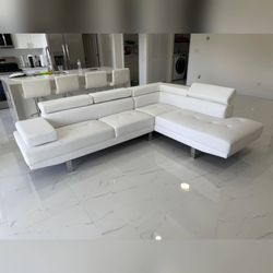 White faux leather living room sectional sofa