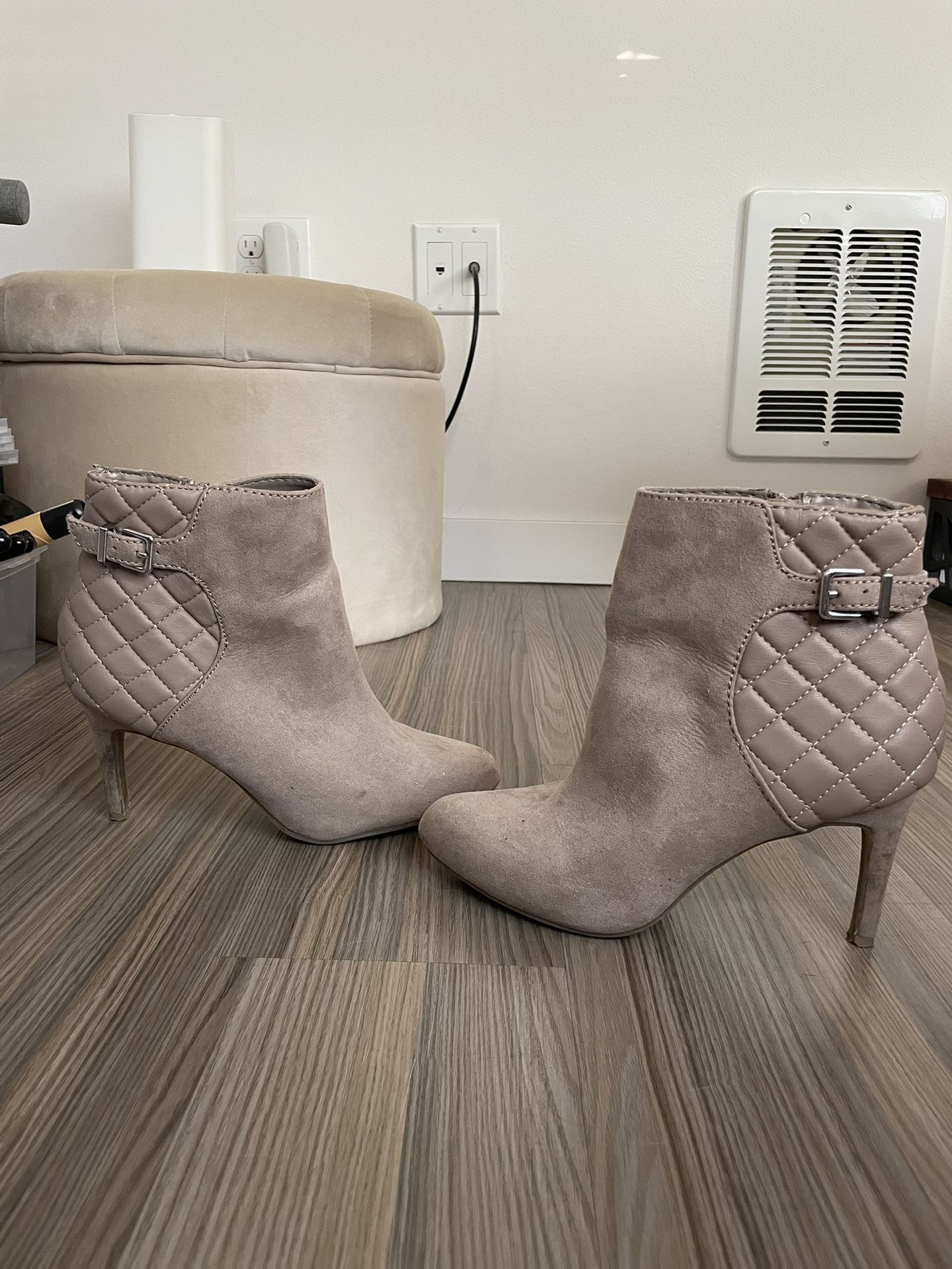 Size 8 Suede And “Leather” Tan Booties