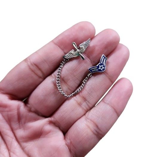 Vtg US Army Air Force Corps Pilot Sweetheart Wings Propeller Chain Pin Brooch 3"
