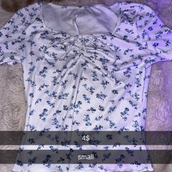 small white & blue floral shirt 