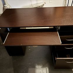 Dark Brown Espresso Computer Desk w/ Drawers & Keyboard Tray