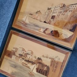 Italian Marquetry Wood Wall Hanging Art Plaque 