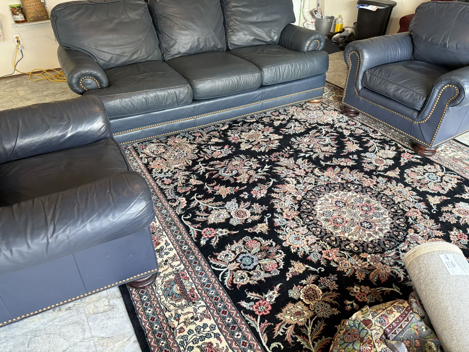 Real Leather Dark Blue Lane Sofa