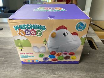 Easter Matching Eggs Toddler Toy with Push & Pull Chicken Box, 12 Pcs Montessori Sorter Learning Educational Toy