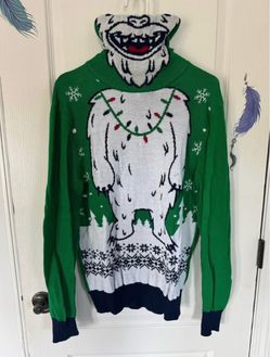 Yeti Abominable Snowman turtleneck ugly Christmas sweater size Large