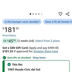 Honda Del Sol Front Bumper New