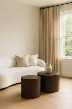 Set Of 2 - Minimalist Brown Round Nesting (16” & 12.5”) Coffee Tables [NEW IN BOX] **Retails For $277  <NO Assembly Req>