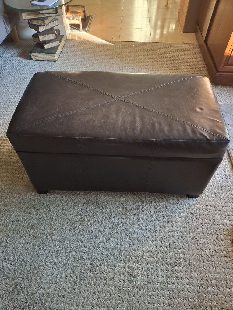 Brown Leather Ottoman Storage Bench 
