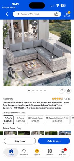 New in Box MBY 6-Piece Outdoor Patio Furniture Set, PE Wicker Rattan Sectional Sofa Conversation Set with Tempered Glass Table & Thick Cushions - All-