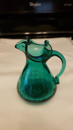 Vintage Handmade Crackle Glass Pitcher