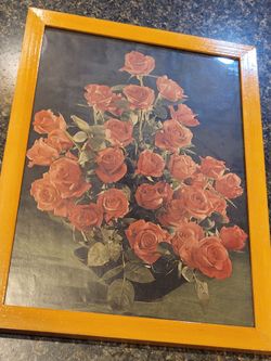 Roses framed picture 9x12.5" approx 10x13"