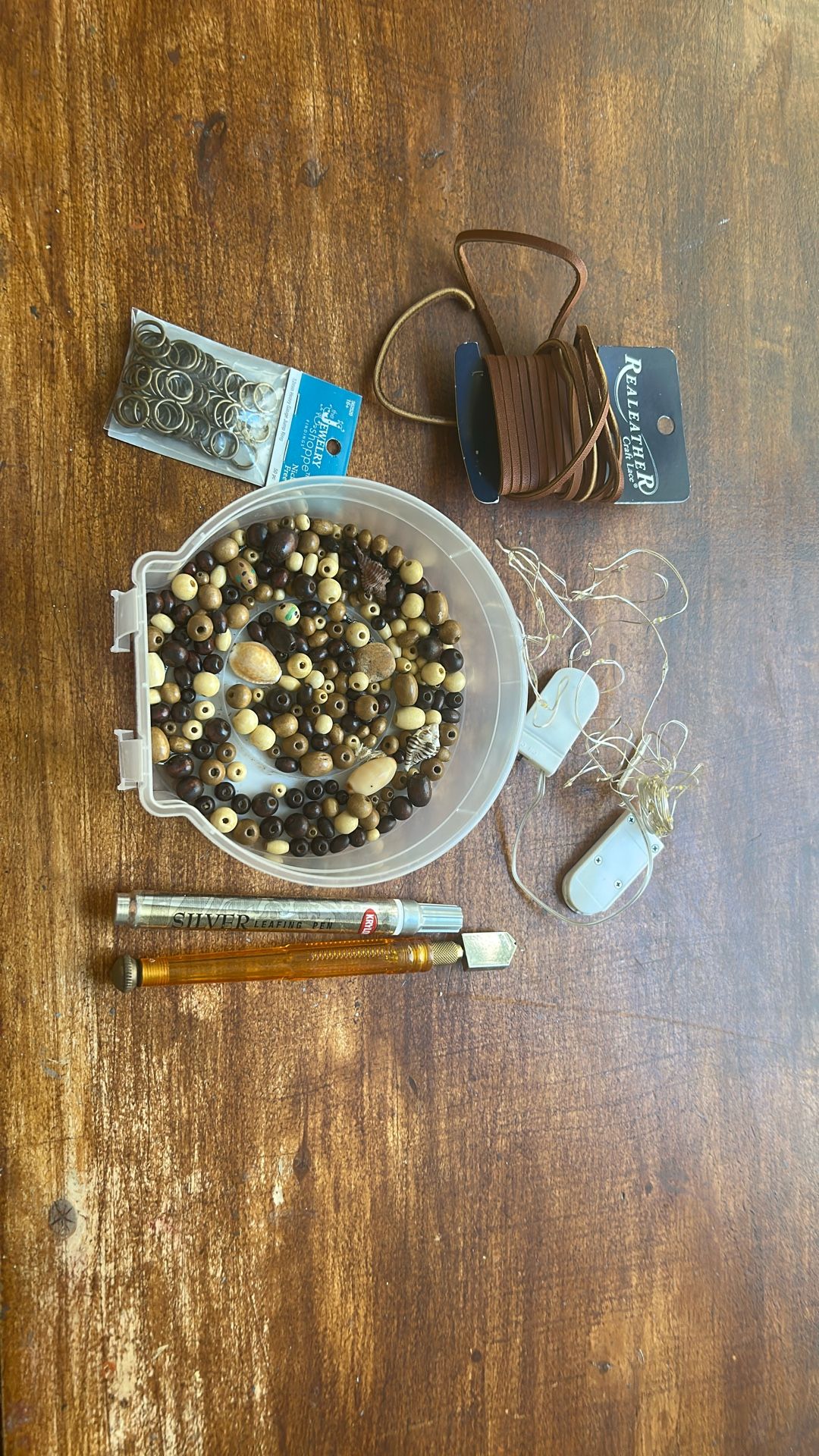 Beads/leather/silver Leaf Pen/glass Cutter/leather/jump Ring