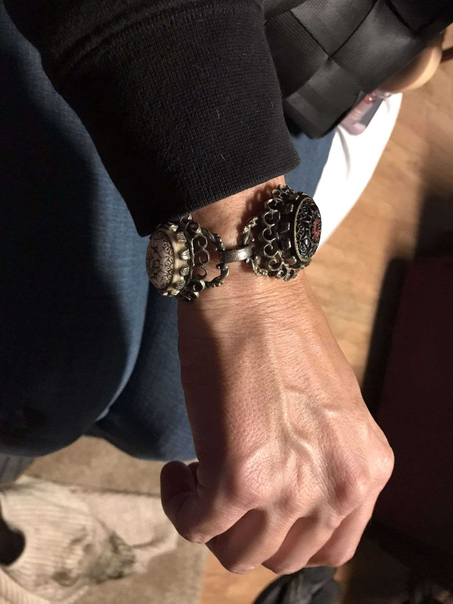 Vintage Moroccan Matrix Glass Dome Cabochon Bracelet