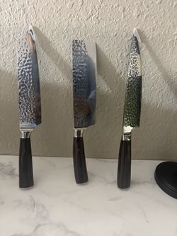 Japanese Hammered Damascus Chef Knife Set – 3 Piece