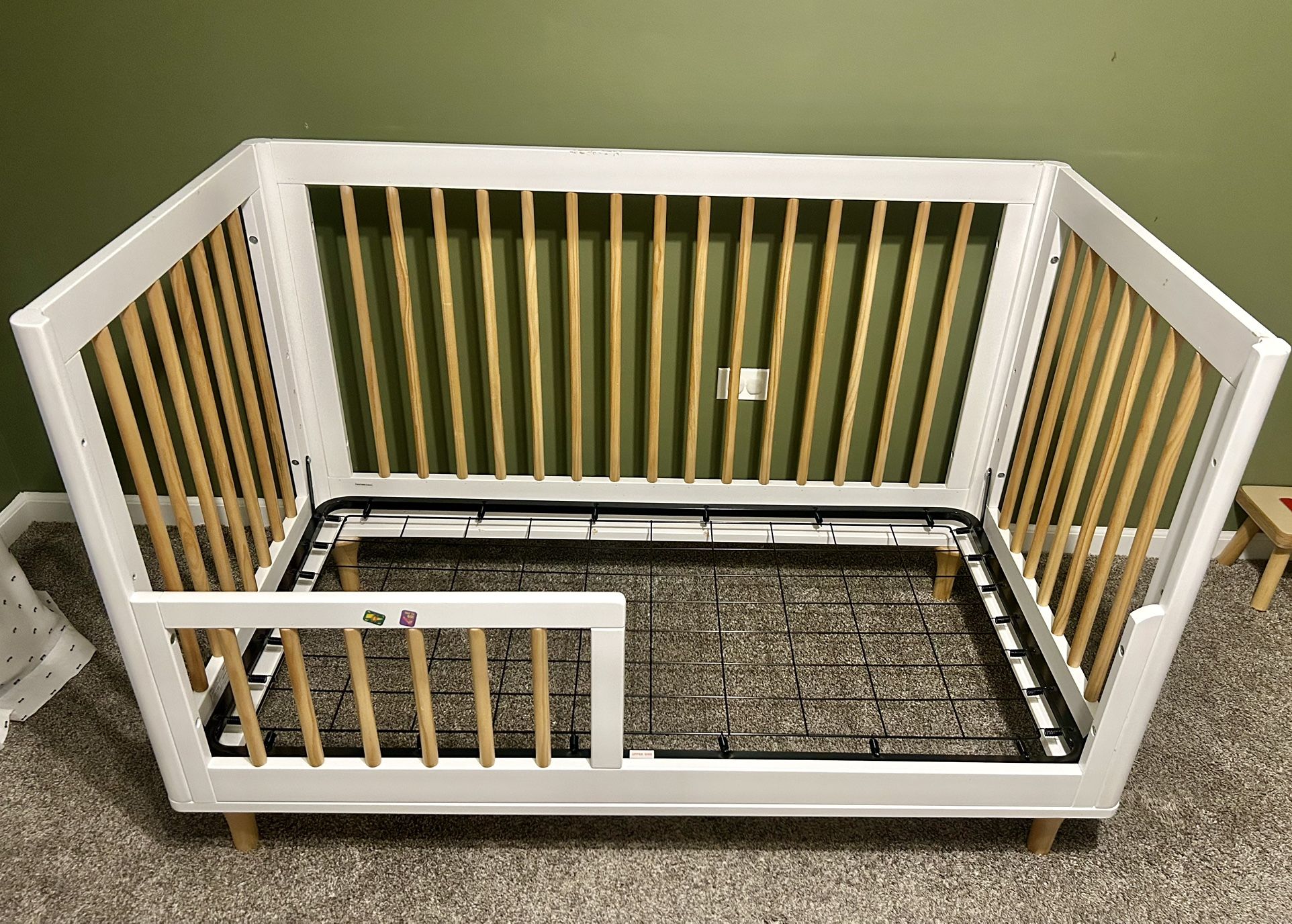 Babyletto Lolly White & Natural Wood 3-in-1 Convertible Baby Crib with Toddler Bed Conversion Kit
