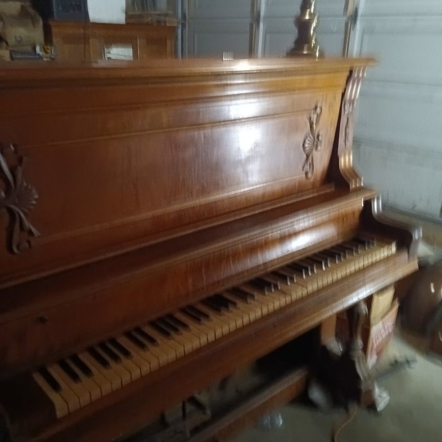 BEAUTIFUL ANTIQUE PIANO-BURL WOOD