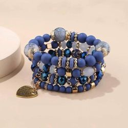4 Pc Heart Charm Beaded Bracelet 