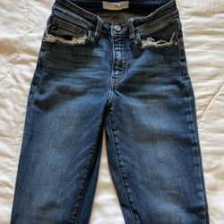 Kancan Lightly Frayed Jeans 5/26 Waist In Dark Wash