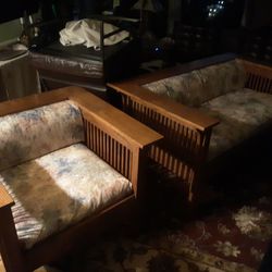 Stickley Style Hand Made Craftmsn Mission Oak Sofa And Chair With No Springs Quality Local Furniture Maker