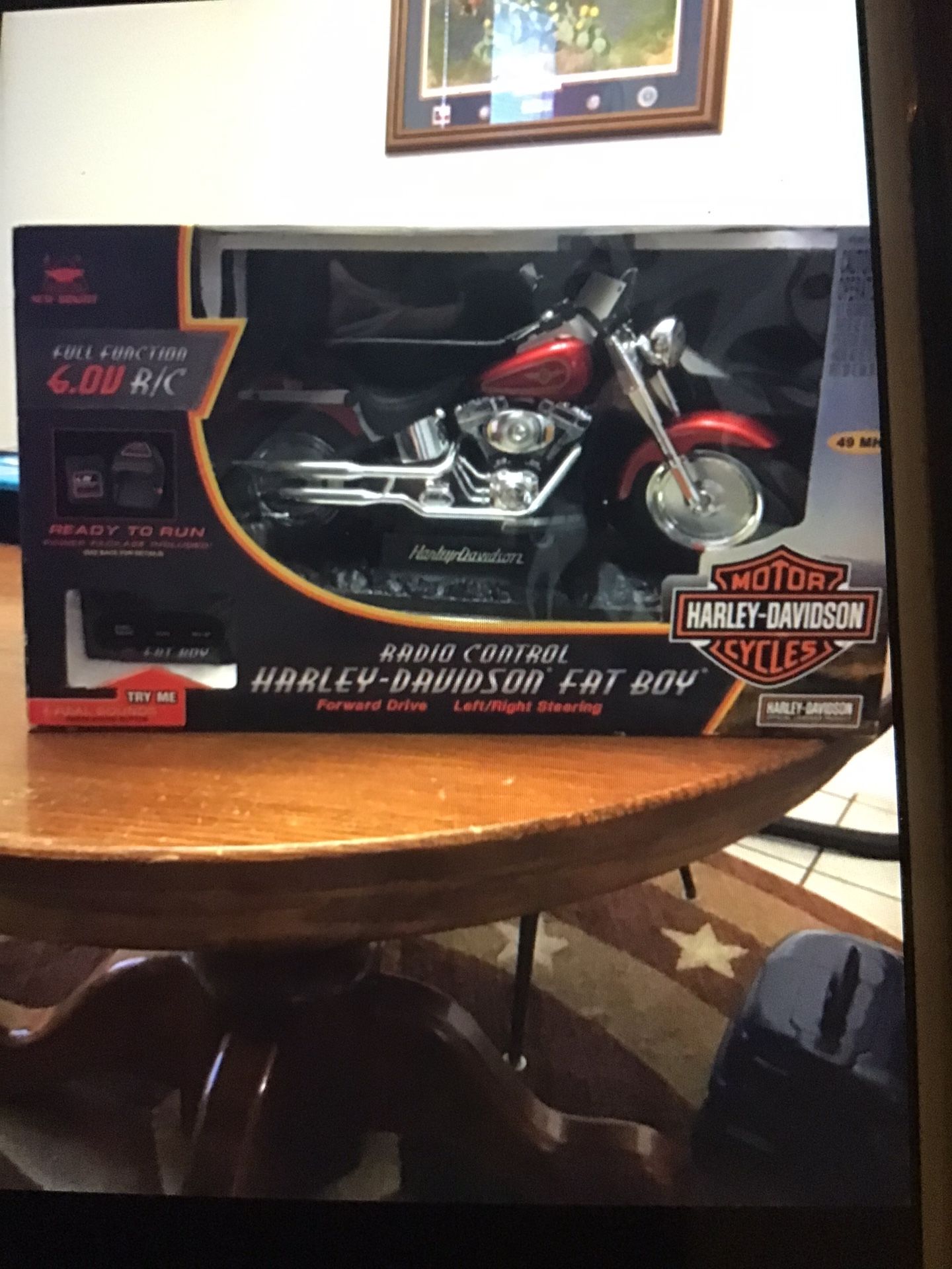 2003 Vintage Harley Davidson 6v Remote Control Fat Boy Motorcycle, New In Box, Never Used 