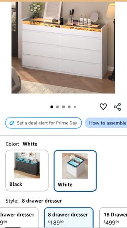 White 8 Drawer Dresser for Bedroom, Modern Chest of Drawers, Jewelry Dresser Display with Glass Top and LED Light, Dressers Organizer for Bedroom, Clo