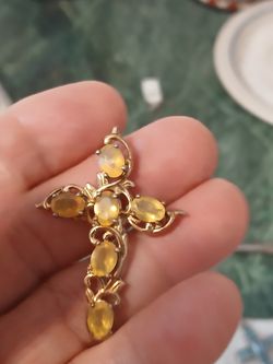 Opal And Sterling Silver Cross, 3ct Plus 1 3/4" X 1 1/4".