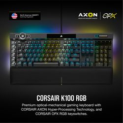 New - Corsair K100 RGB Optical-Mechanical Wired Gaming Keyboard - QWERTY US Layout, OPX Switches - PBT Double-Shot Keycaps - Elgato Stream Deck and iC