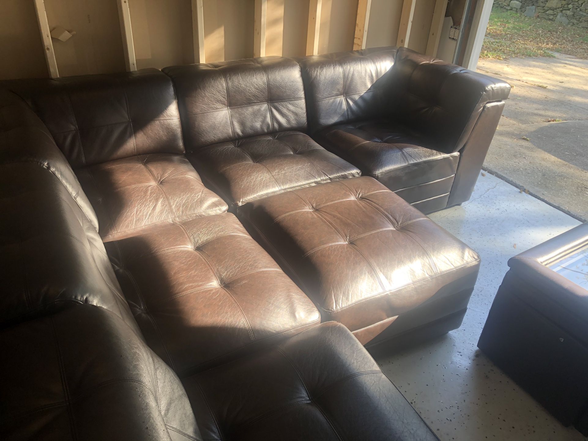 11Pc Brown Leather Couch Set