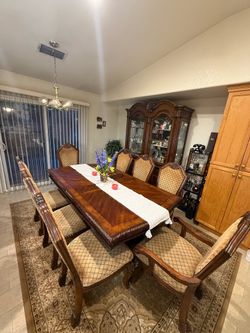 Vintage Solid Wood Dining Table Set – 8 Chairs Included