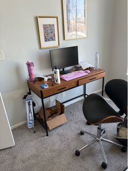 work desk + monitor + keyboard + mouse