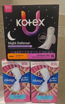 Kotex Night Defense & Always Radiant Pads Bundle