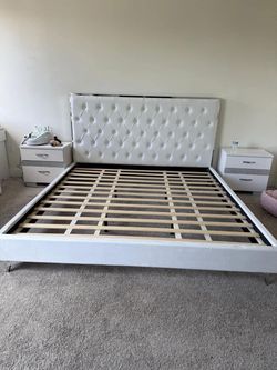 White velvet king bed frame
