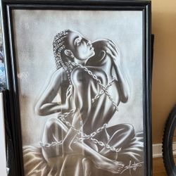 Painting and frame black and white intimate art 