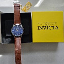 Invicta Men's Blue Dial Brown Leather Watch- Brand New!! 