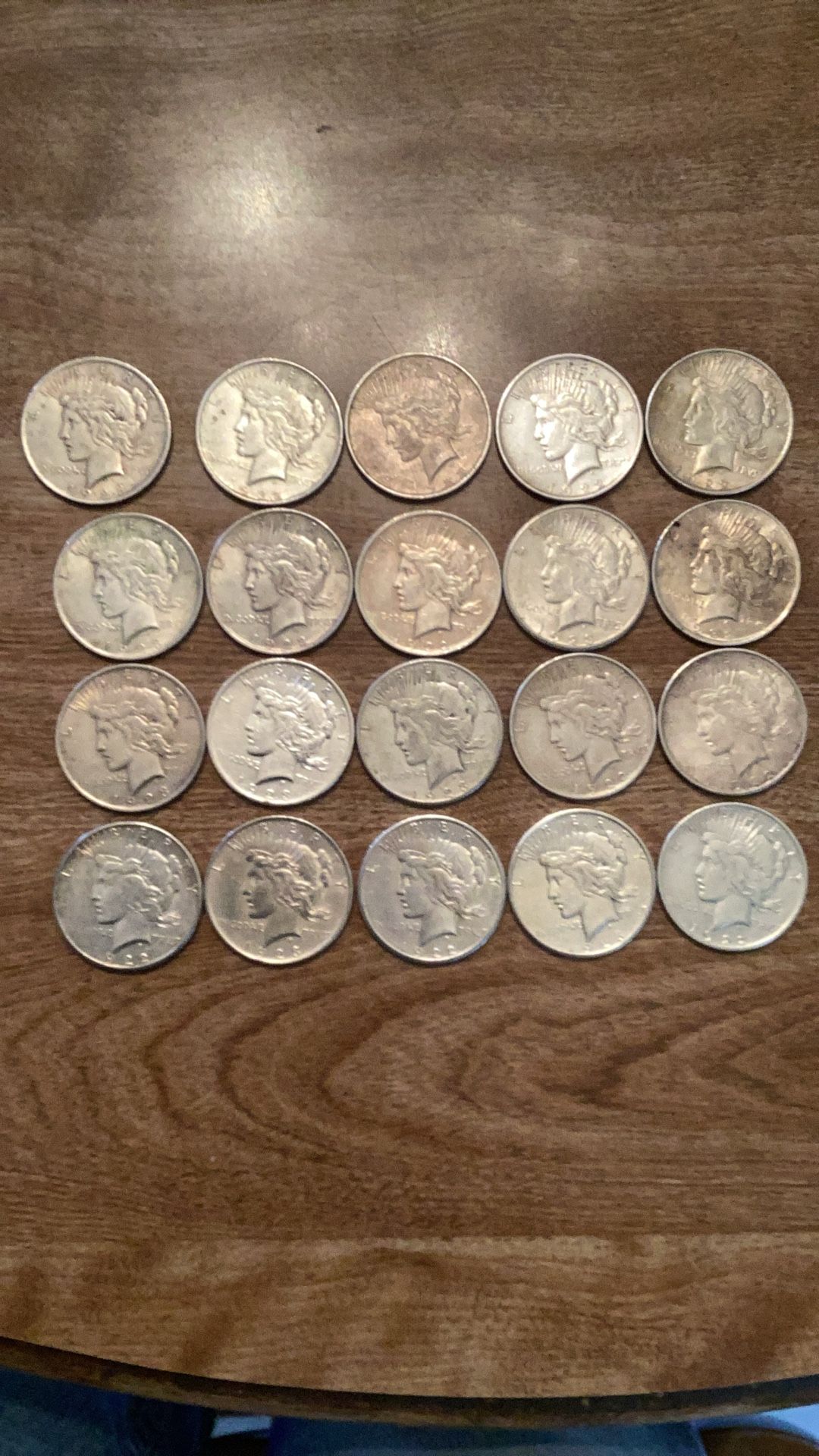 20 United States Peace Dollars, 1922 and 1923 90% Silver