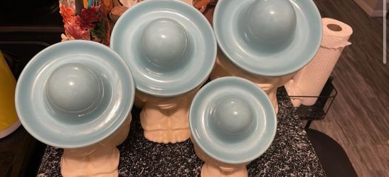 Ceramic Sombrero Man Cookie Jars Set of 4