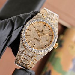 Luxury Set 🔒 Men Watches 🔝 Clover Bracelet ☘️ Screw Bracelet ⚙️ Icedout Cuban Chain ⛓️💎 Relojes Para Hombre 