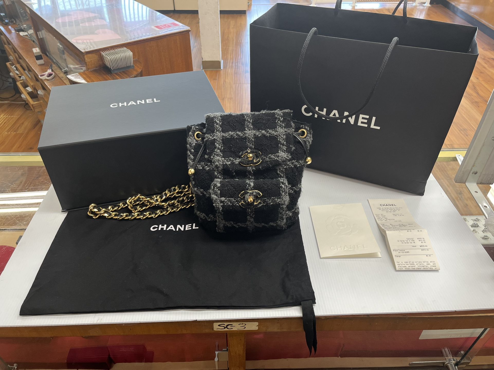 CHANEL Backpack Tweed GWLT, With Dust Bag, Original Packaging, And Receipt, Entrupy Verified