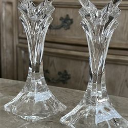 Pair of Mikasa Vintage 1980’s Cut Crystal Candleholders 5.5”H