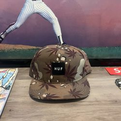 huf box logo mocha brown tan plant life 420 snapback hat