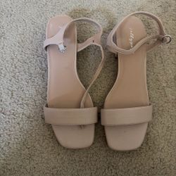 Nude Block Heel Ankle Strap Sandals