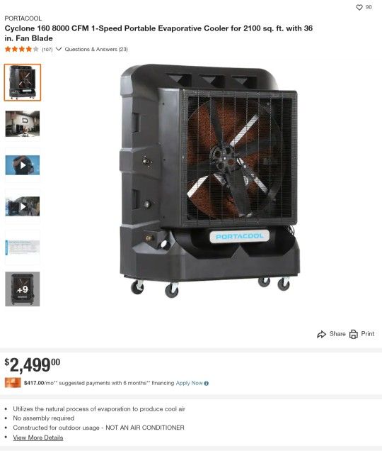 Portacool Cyclone 160 Evaporative Cooler