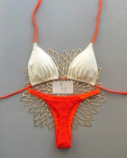 Two-Piece Bikini Set White and Orange size M