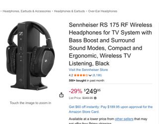 Sennheiser HDR175 Wireless TV Headphone Great for Hearing Issues or Keeping a Quiet Space
