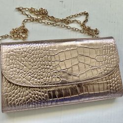 NEW Nordstrom Croc Effect Metallic Leather Clutch / Crossbody Bag Embossed Card Purse