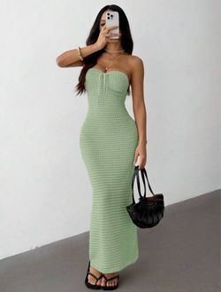 Mint crochet long dress