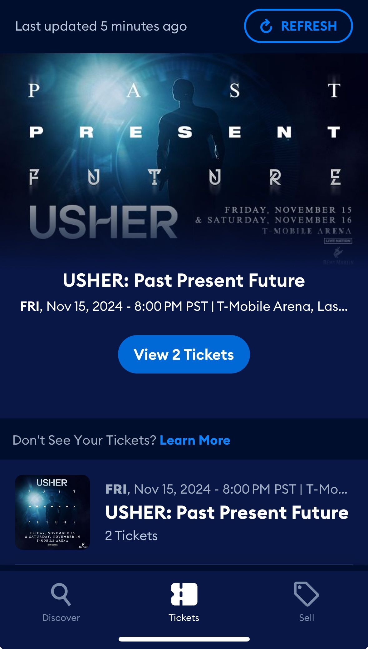 2 Usher Tix Floor Seats Nov 15 8pm